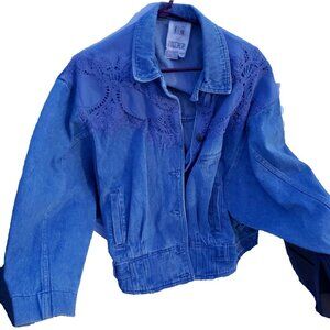 Vintage 90's TOGETHER! Denim Battenberg Lace Jean Jacket Missy Size Large
